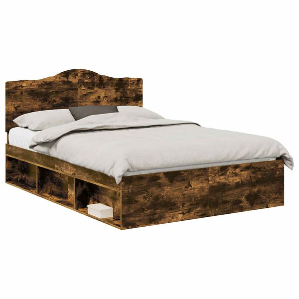 vidaXL Bed Frame Smoked Oak 140 x 190 cm Solid Pine Wood