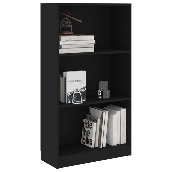 vidaXL 3-Tier Book Cabinet Black 60x24x109 cm Engineered Wood