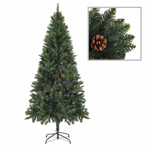 vidaXL Artificial Pre-lit Christmas Tree with Ball Set&Pine Cones 180 cm