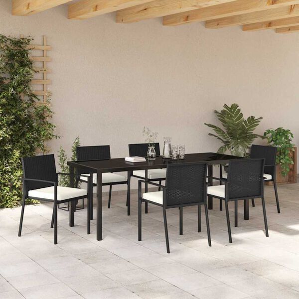 vidaXL Garden Dining Set 7 pcs Black Powder-Coated Steel