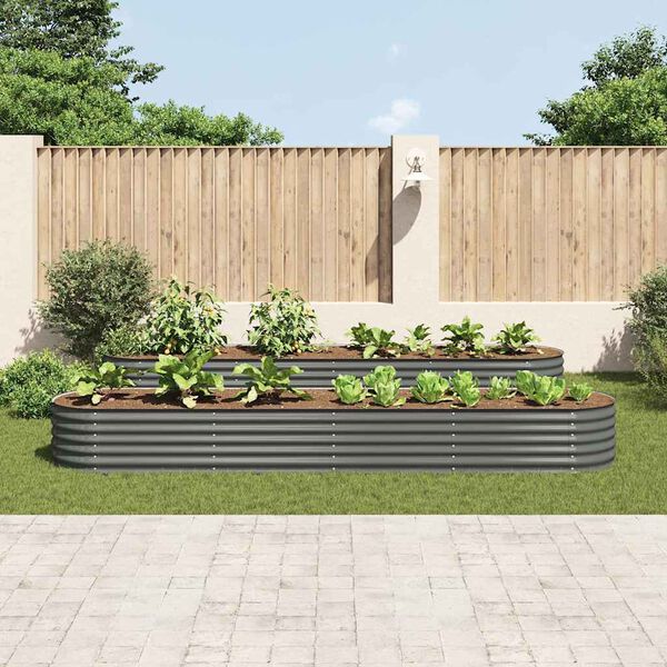 vidaXL Garden Raised Bed 400x80x44 cm Galvanised Steel Grey