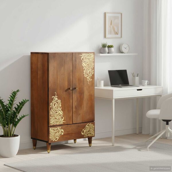 vidaXL Highboard with Drawer Brown 60 x 33 x 100 cm Solid Mango Wood