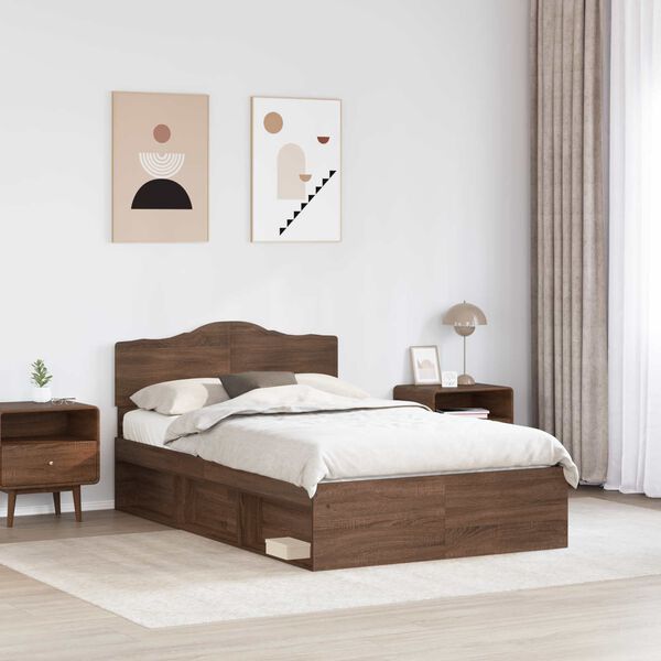 vidaXL Bed Frame with Headboard Brown Oak 120 x 190 cm Solid Pine Wood