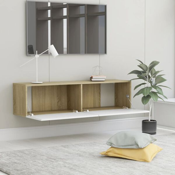 vidaXL TV Cabinet White and Sonoma Oak 120x30x30 cm Engineered Wood