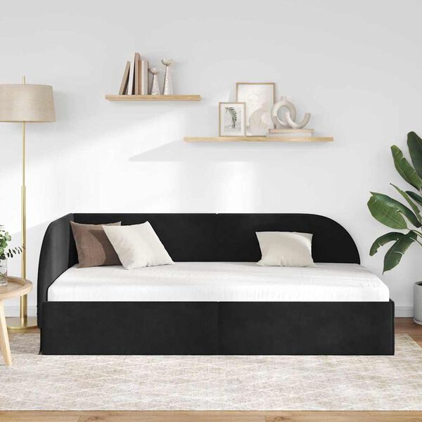 vidaXL Corner Bed Frame with Headboard Black 100 cm x 200 cm Velvet