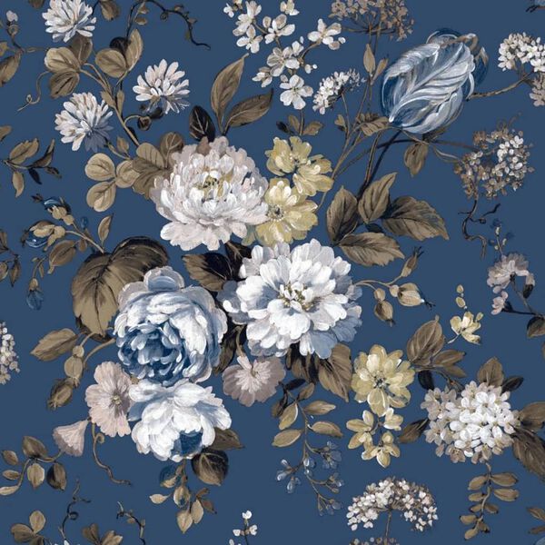 Noordwand Wallpaper Blooming Garden 6 Big Flowers Blue and Brown