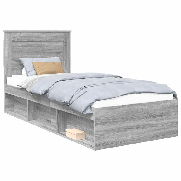 vidaXL Bed Frame with Drawer Grey Sonoma 90 x 200 cm Solid Pine Wood