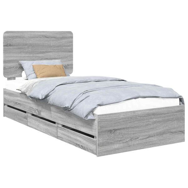 vidaXL Bed Frame with Drawer Grey Sonoma 75 x 190 cm Engineer Wood