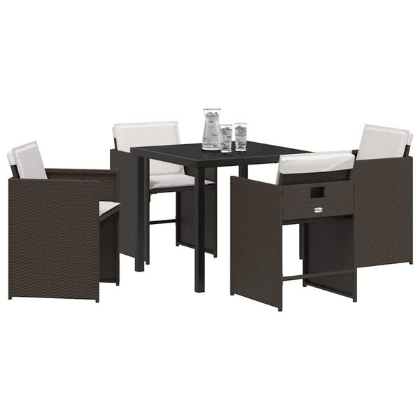 vidaXL Garden Dining Set 5 pcs Brown Poly Rattan
