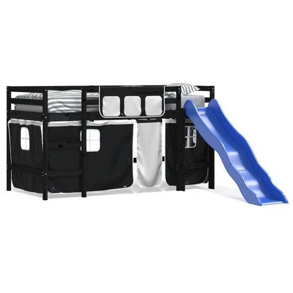 vidaXL Kids' Loft Bed with Curtains without Mattress White&Black 80x200cm