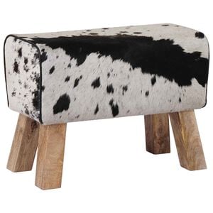 vidaXL Bench 60 x 30 x 45 cm Real Leather Black and White