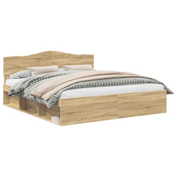 vidaXL Bed Frame with Headboard Sonoma 180 x 200 cm Solid Pine Wood