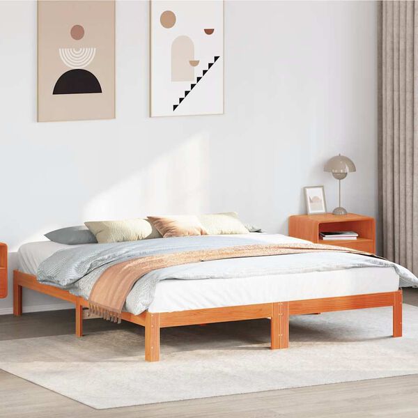 vidaXL Bed Frame without Mattress Wax Brown 180x200 cm Super King Solid Wood Pine