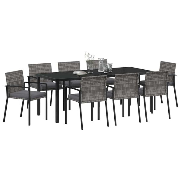 vidaXL Garden Dining Set 9 pcs Grey Powder-Coated Steel