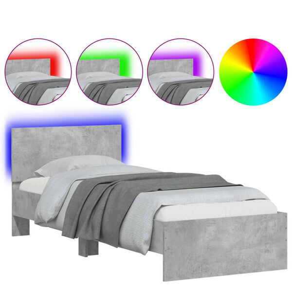 vidaXL Bed Frame without Mattress with LED Lights Concrete Grey 90x200 cm