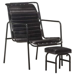 vidaXL Relaxing Armchair | Black | Real leather | Standard | Footrest | Armchair
