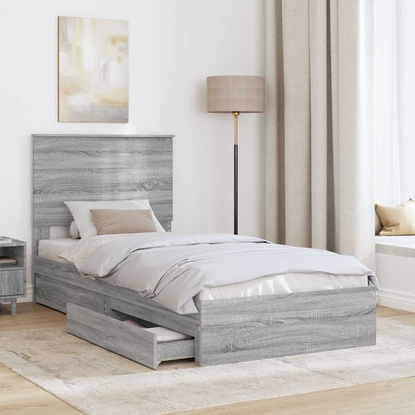 vidaXL Storage Bed Grey Sonoma 100 x 200 cm Engineered Wood
