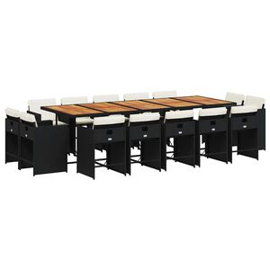 vidaXL 15 Piece Garden Dining Set with Cushions Black Poly Rattan