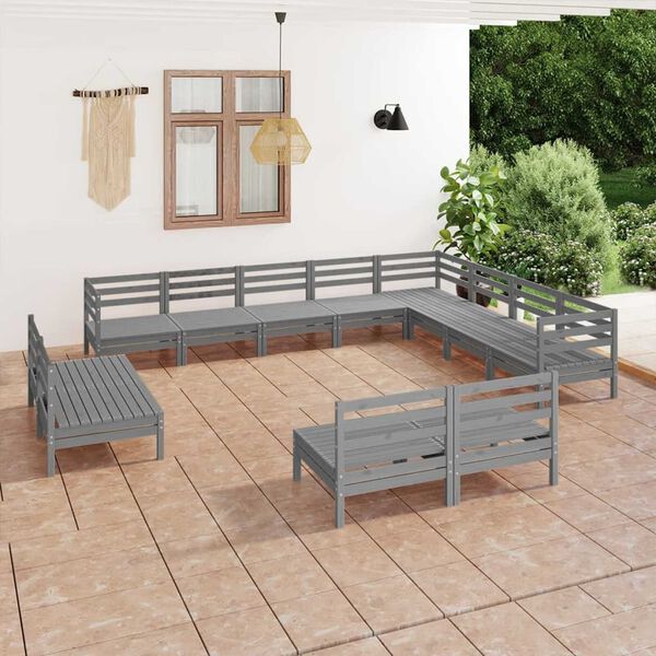 vidaXL 12 Piece Garden Lounge Set Solid Wood Pine Grey
