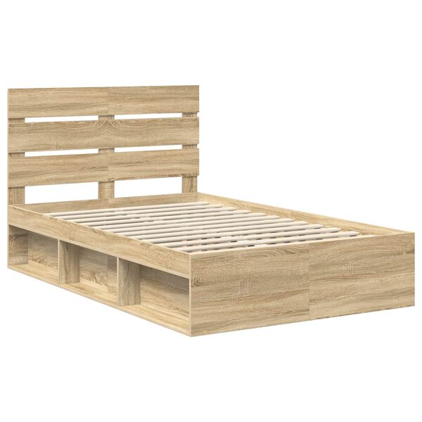 vidaXL Bed Frame with Headboard Sonoma 120 x 200 cm Solid Pine Wood