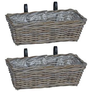 vidaXL Hanging Planter Basket 2 pcs Grey 48 x 22 x 15 cm Lacak Rattan