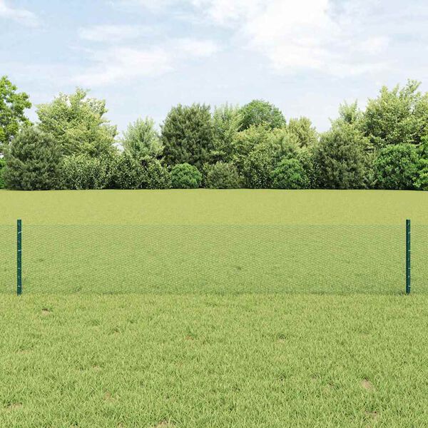 vidaXL Fence with Post Green 0.4 x 10 m Steel and PVC