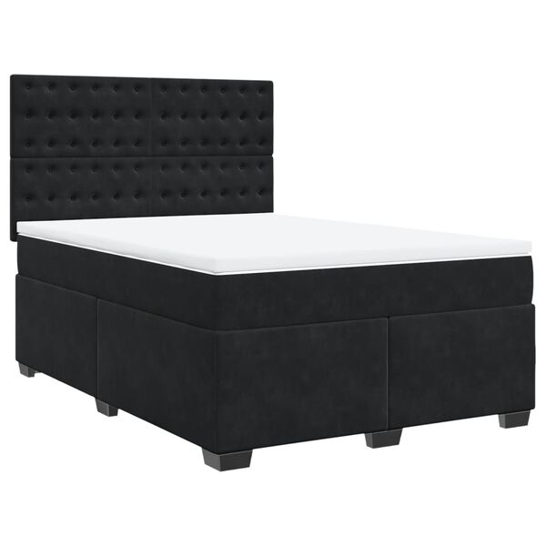 vidaXL Box Spring Bed with Mattress Black 140x190 cm Velvet