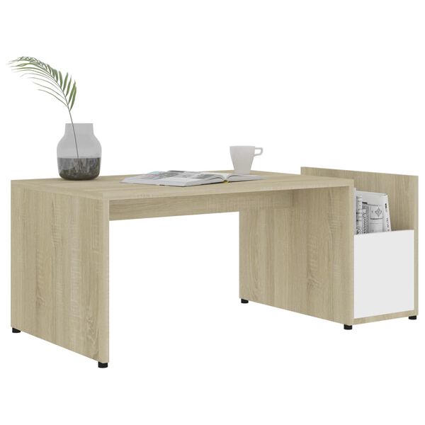 vidaXL Coffee Table White and Sonoma Oak 90x45x35 cm Engineered Wood