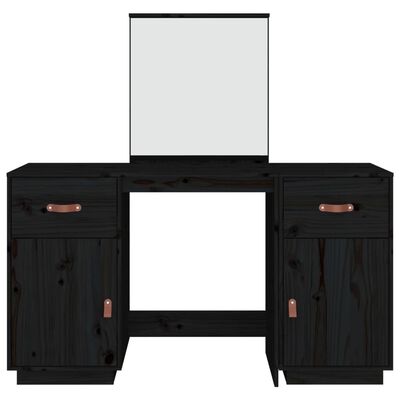 vidaXL Dressing Table Set with a Mirror Black Solid Wood Pine