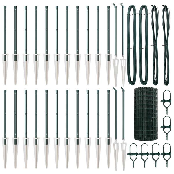 vidaXL Fence with Post Green 0.4 x 50 m Steel and PVC