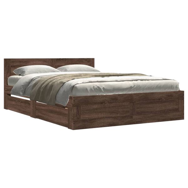vidaXL Bed Frame with Headboard without Mattress Brown Oak 140x200 cm