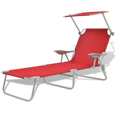 vidaXL Sun Lounger with Canopy Steel Red