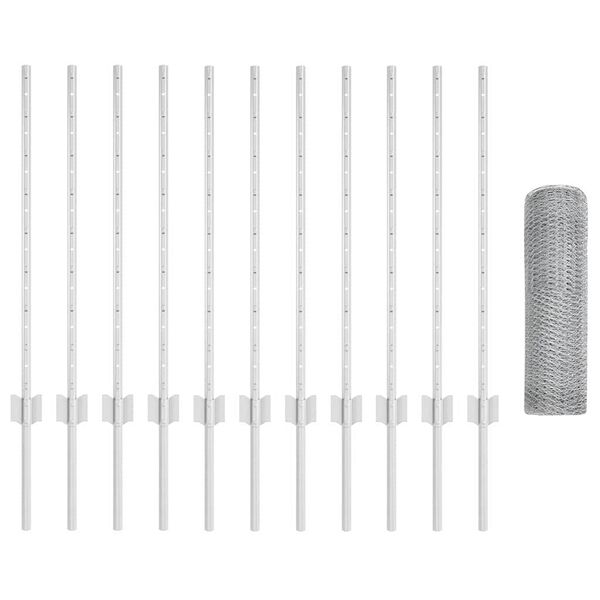 vidaXL Fence with Post Silver 0.8 x 25 m Steel