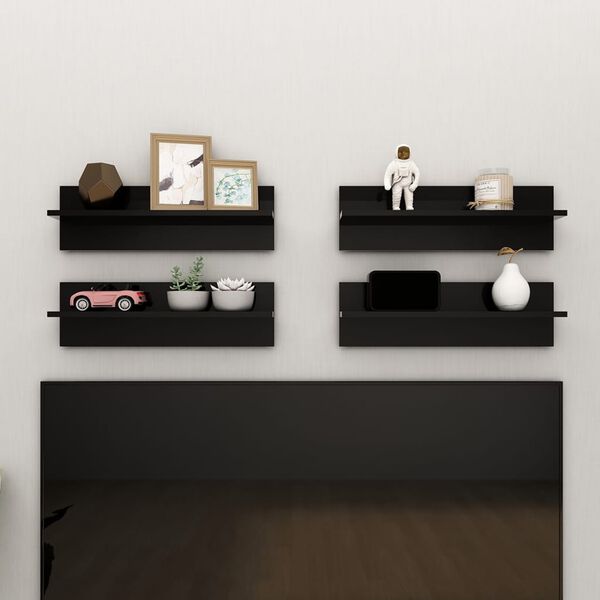 vidaXL Wall Shelf 4 pcs High Gloss Black 60x11.5x18cm Engineered Wood
