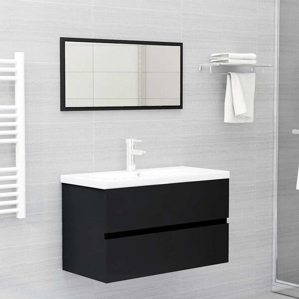 vidaXL 2 Piece Bathroom Furniture Set Black Engineered Wood