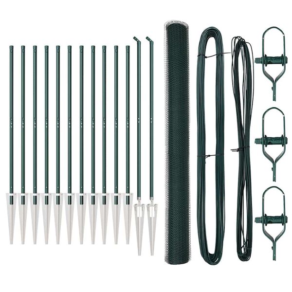 vidaXL Fence Post Green 25 x 1.6 m (25 mm mesh) Steel and PVC