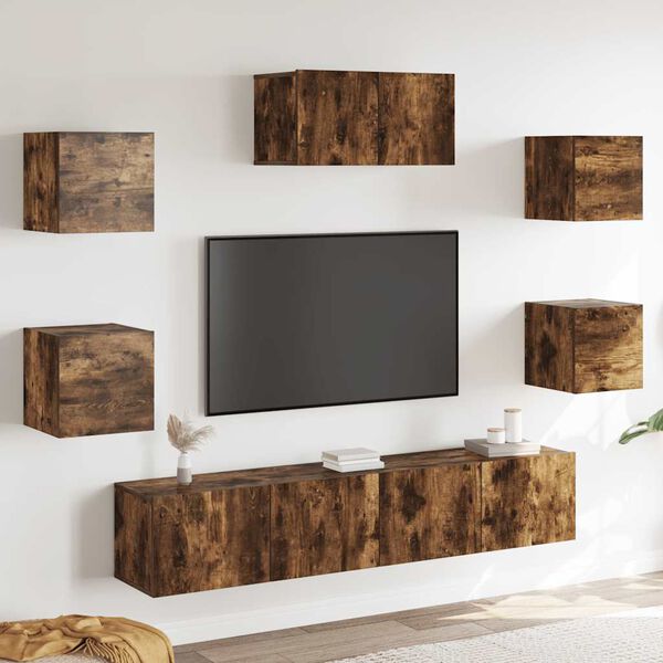 vidaXL 7 Piece TV Cabinet Set Smoked Oak Engineered Wood