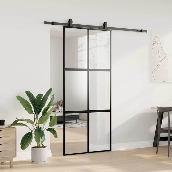 vidaXL Sliding Door with Hardware Set Black 90x205 cm Tempered Glass