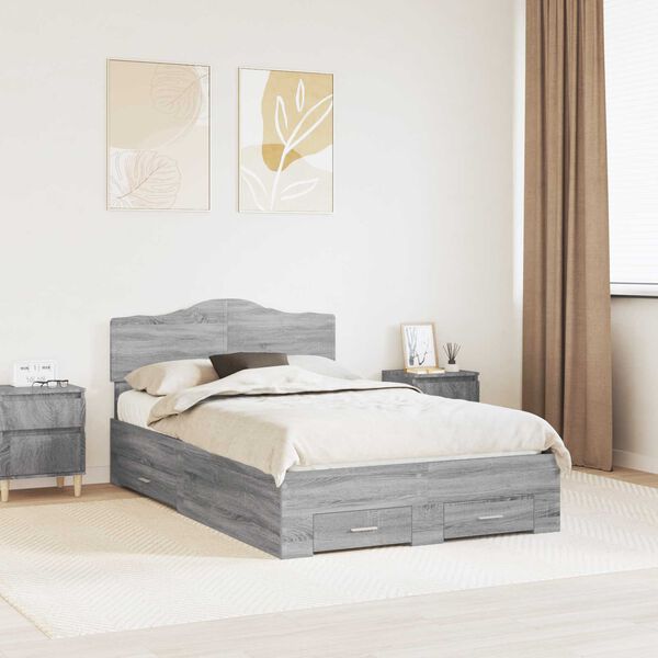 vidaXL Bed Frame with Drawer Grey Sonoma 135 x 190 cm Engineered Wood
