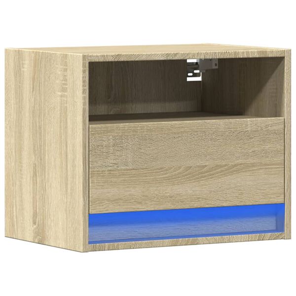 vidaXL Wall-mounted Bedside Cabinet with LED Lights Sonoma Oak