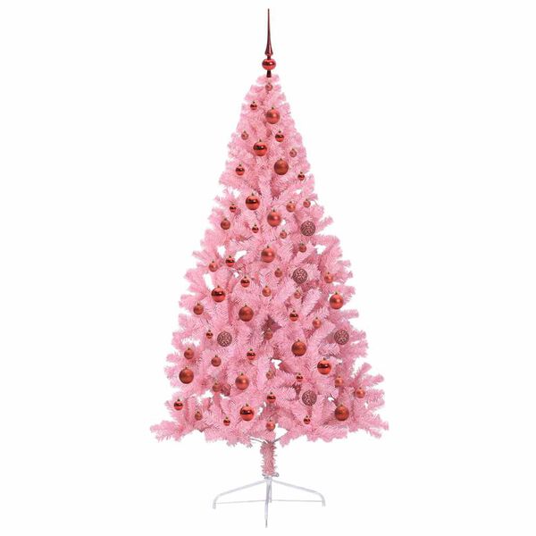 vidaXL Artificial Pre-lit Christmas Tree with 300 LEDs Pink 180 cm PVC