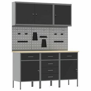 vidaXL Work Cabinet with Drawer 8 pcs Black Engineered Wood and Steel