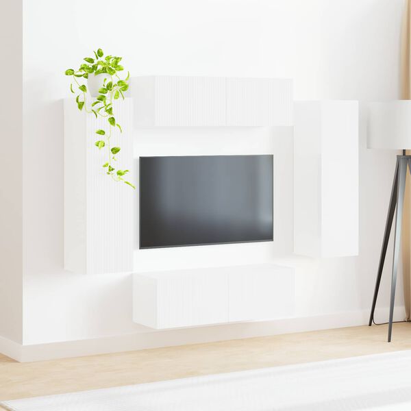 vidaXL TV Wall Cabinet Set 4 pcs High Gloss White Engineered Wood