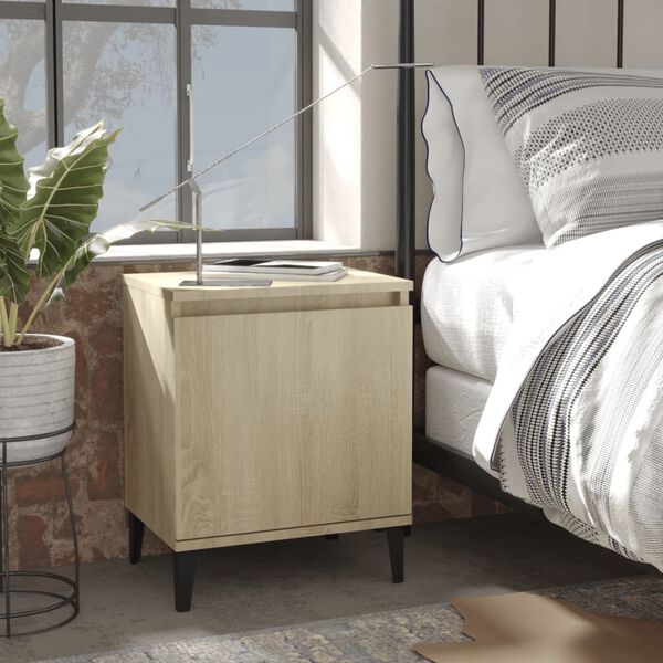 vidaXL Bed Cabinet with Metal Legs Sonoma Oak 40x30x50 cm
