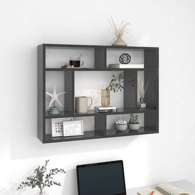 vidaXL Wall Shelf High Gloss Grey 75x16x55 cm Engineered Wood