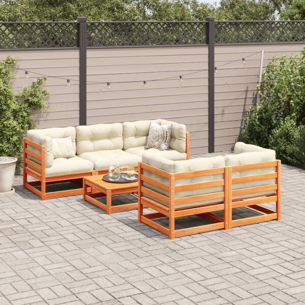 vidaXL 6 Piece Garden Sofa Set Wax Brown Solid Wood Pine