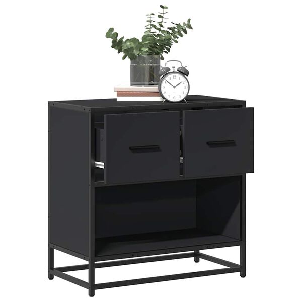 vidaXL Bedside Cabinet Black 60x31x60 cm Engineered Wood and Metal