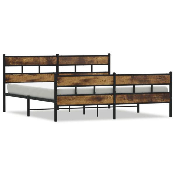 vidaXL Metal Bed Frame without Mattress Smoked Oak 193x203 cm