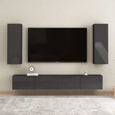 vidaXL TV Cabinet High Gloss Grey 30.5x30x90 cm Chipboard