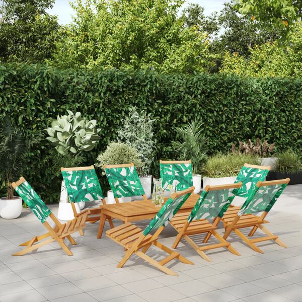 vidaXL Folding Garden Chairs 8 pcs Green Fabric and Solid Wood